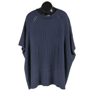 MARINA RINALDI SPORT Navy Cashmere/Wool Blend Poncho Knit Sweater XL